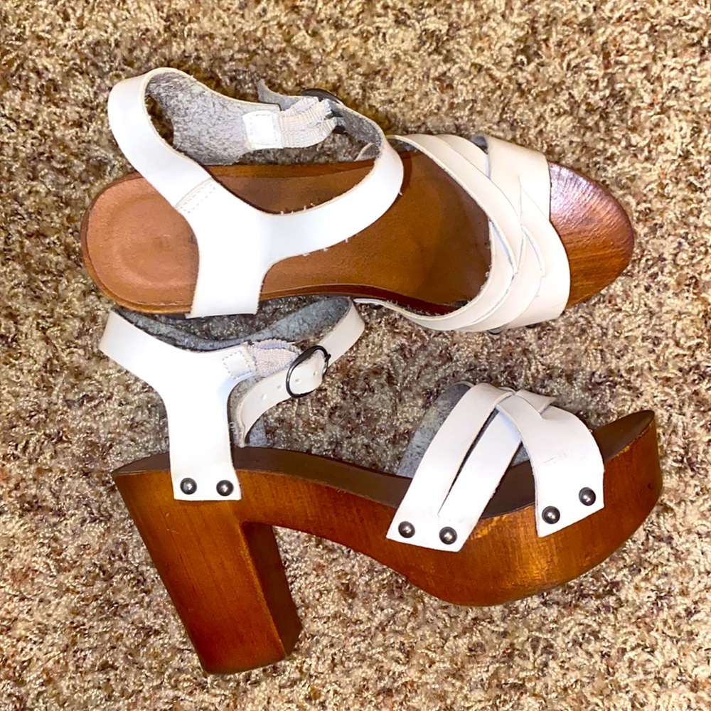 clog heels white and brown
